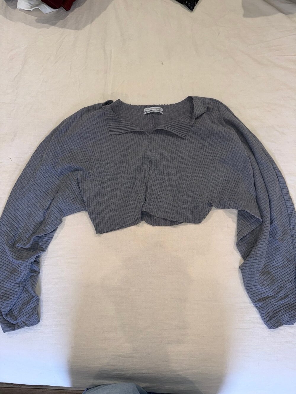 Urban Outfitters Gray Ribbed Cropped Long Sleeve Top Medium